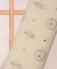 Rust batik Handblock printed Mal Cotton fabric with gray embroidery and mirror work