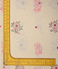 Pink batik Handblock printed Mal Cotton fabric with mirror work