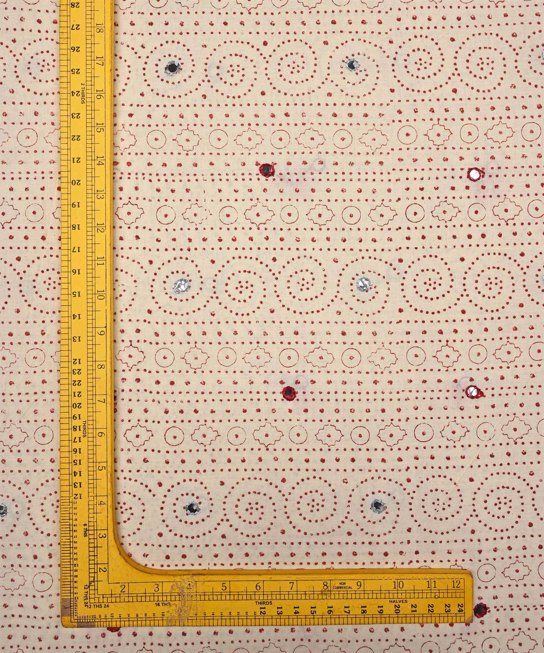 Maroon printed Mal Cotton fabric with gray embroidery and mirror work