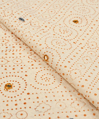 Rust batik Handblock printed Mal Cotton fabric with gray embroidery and mirror work
