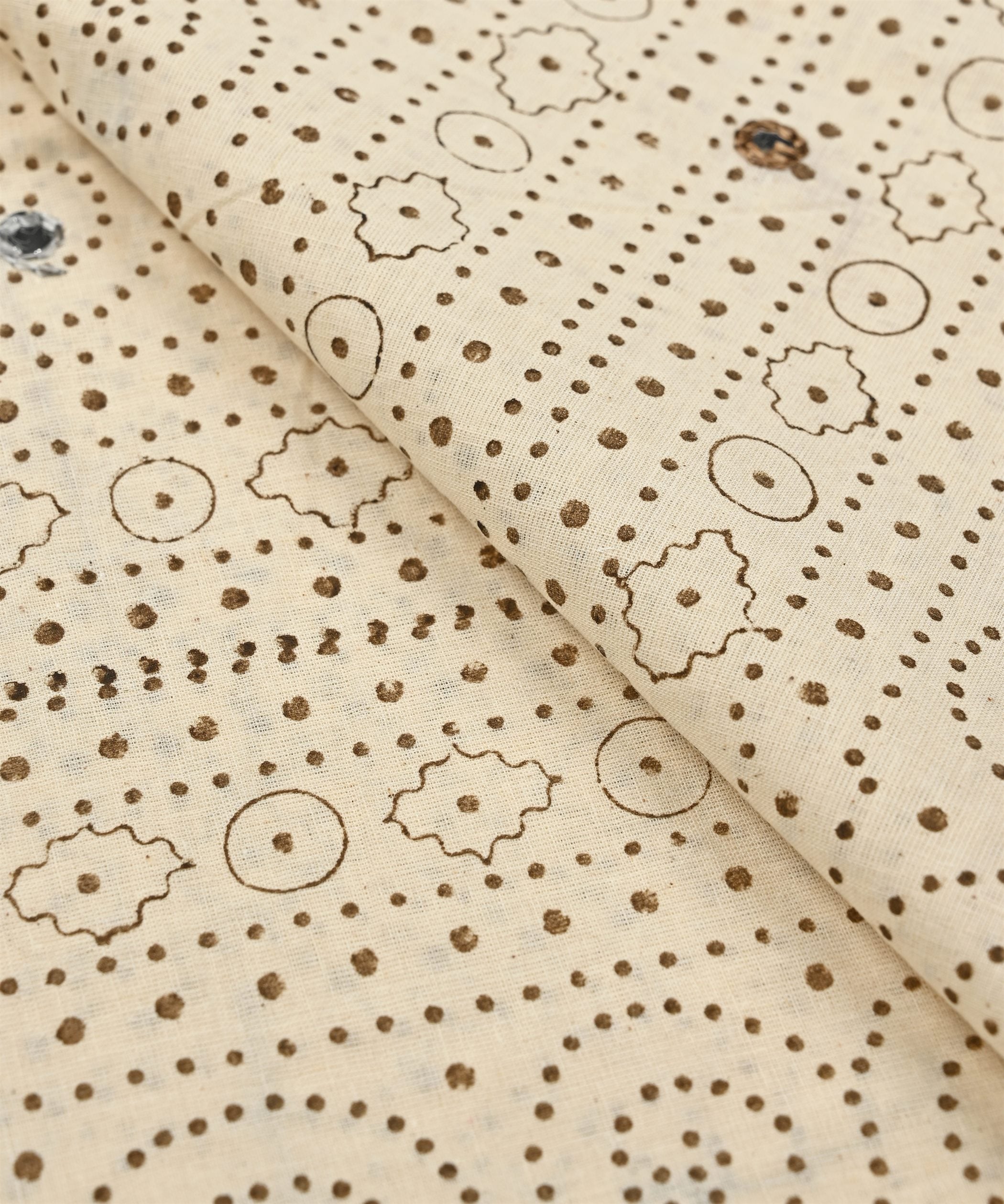 Greenbatik Handblock printed Mal Cotton fabric with mirror work