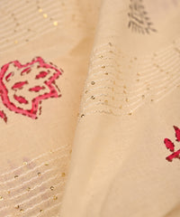 Emroidered Pink batik Handblock printed Mal Cotton fabric with mirror work
