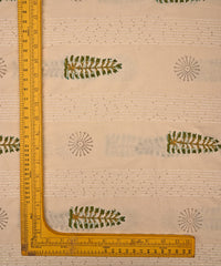 Embroidered Olive Green batik Handblock printed Mal Cotton fabric with mirror work