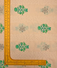 Embroidered Green batik Handblock printed Mal Cotton fabric with mirror work