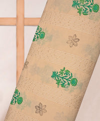 Embroidered Green batik Handblock printed Mal Cotton fabric with mirror work