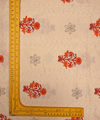 Embroidered Red batik Handblock printed Mal Cotton fabric with mirror work