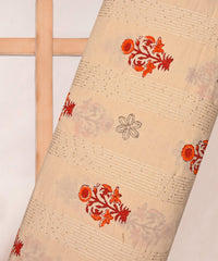 Embroidered Red batik Handblock printed Mal Cotton fabric with mirror work