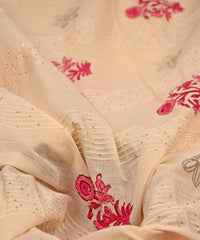 Emroidered Pink batik Handblock printed Mal Cotton fabric with mirror work