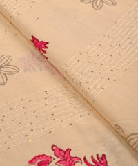 Emroidered Pink batik Handblock printed Mal Cotton fabric with mirror work