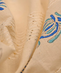 Embroidered blue batik Handblock printed Mal Cotton fabric with mirror work