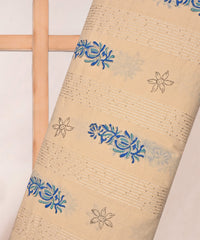 Embroidered blue batik Handblock printed Mal Cotton fabric with mirror work