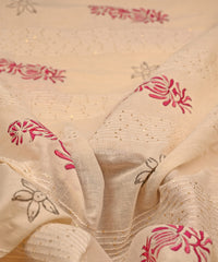 Emroidered Pink batik Handblock printed Mal Cotton fabric with mirror work
