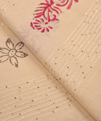 Emroidered Pink batik Handblock printed Mal Cotton fabric with mirror work