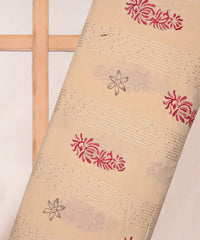 Emroidered Pink batik Handblock printed Mal Cotton fabric with mirror work