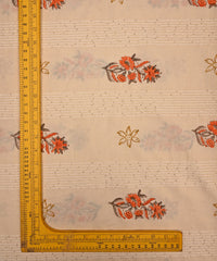 Embroidered Red batik Handblock printed Mal Cotton fabric with mirror work