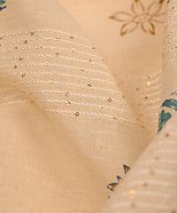Embroidered Navy blue batik Handblock printed Mal Cotton fabric with mirror work