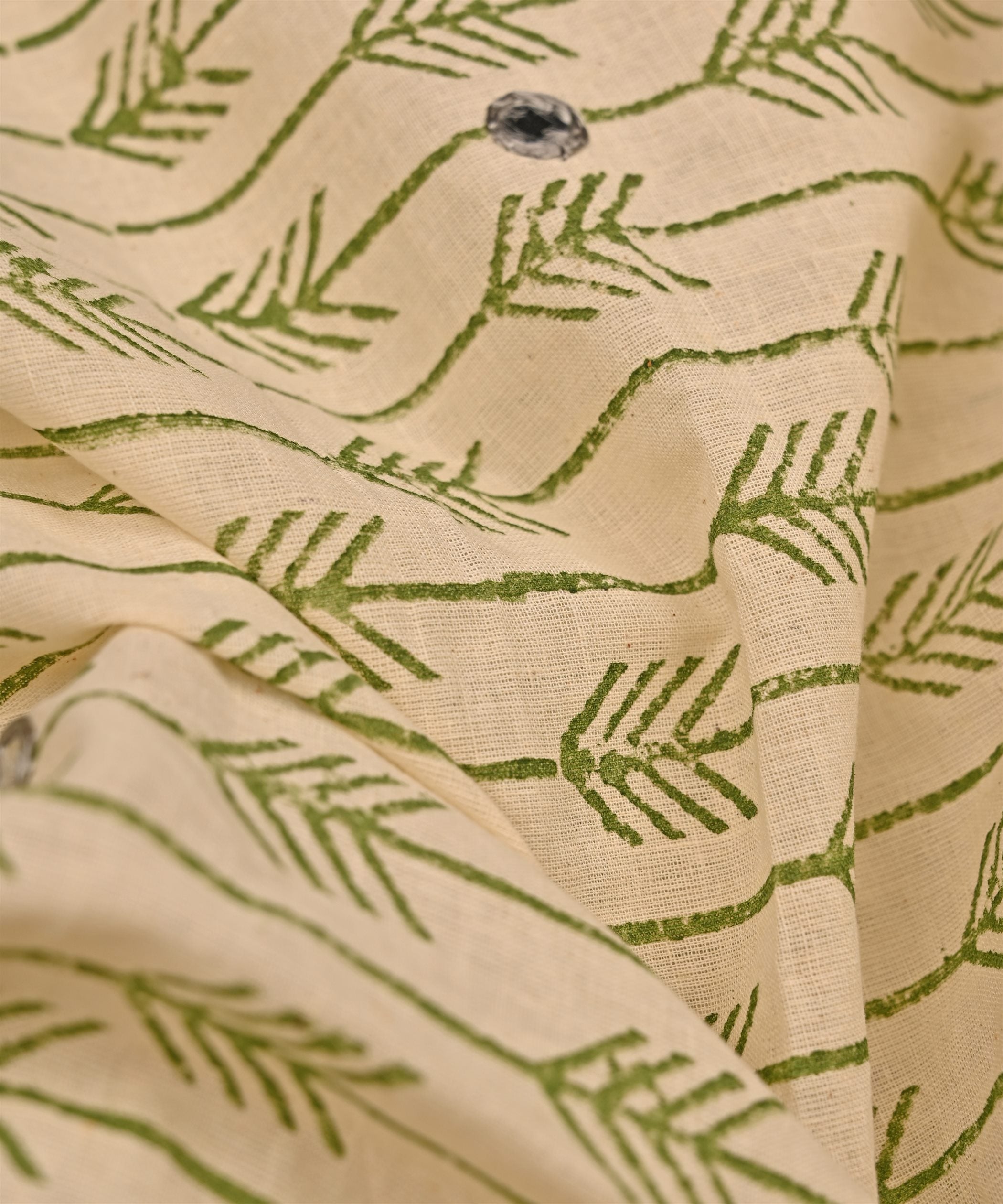 Green batik Handblock printed Mal Cotton fabric