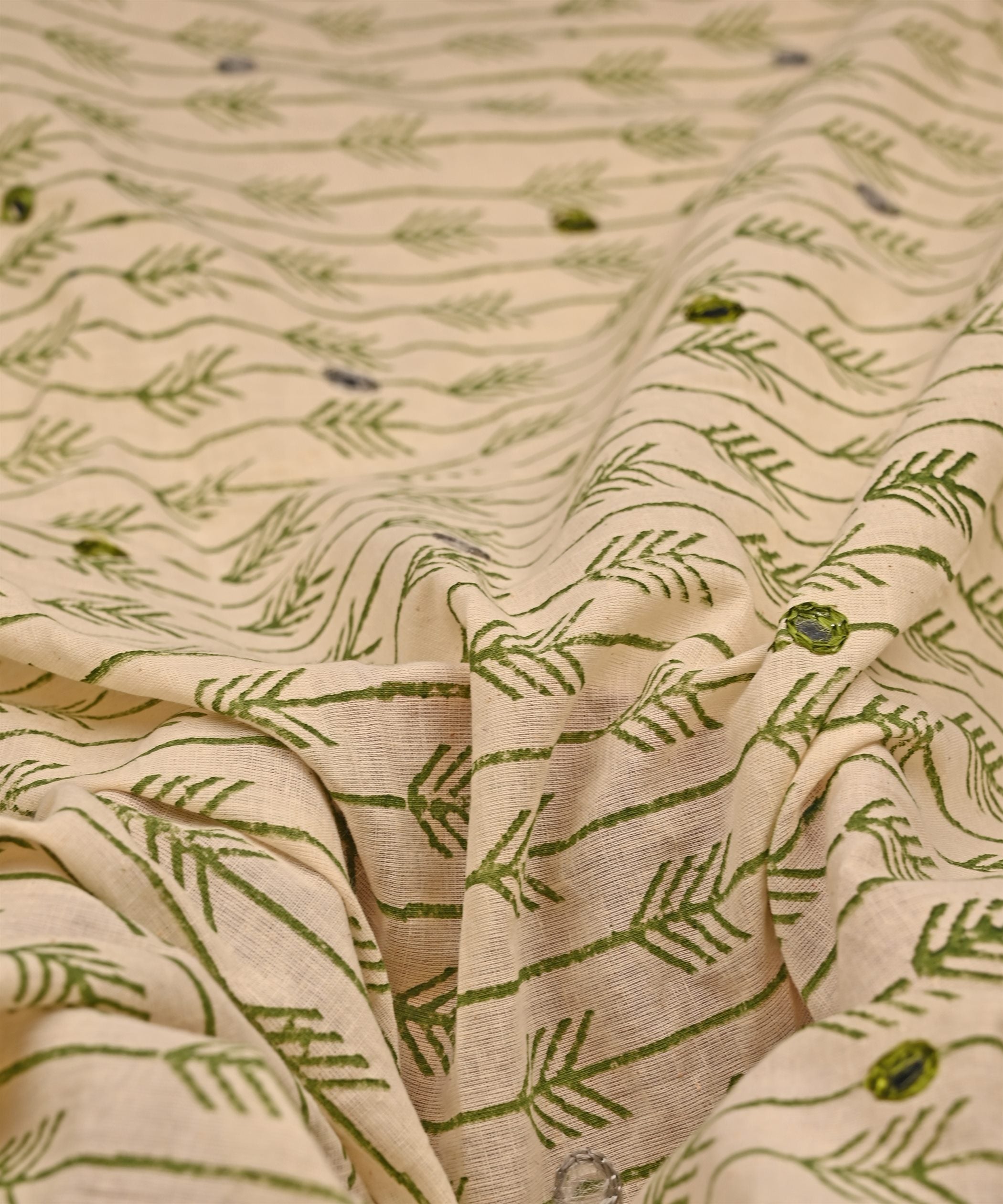 Green batik Handblock printed Mal Cotton fabric