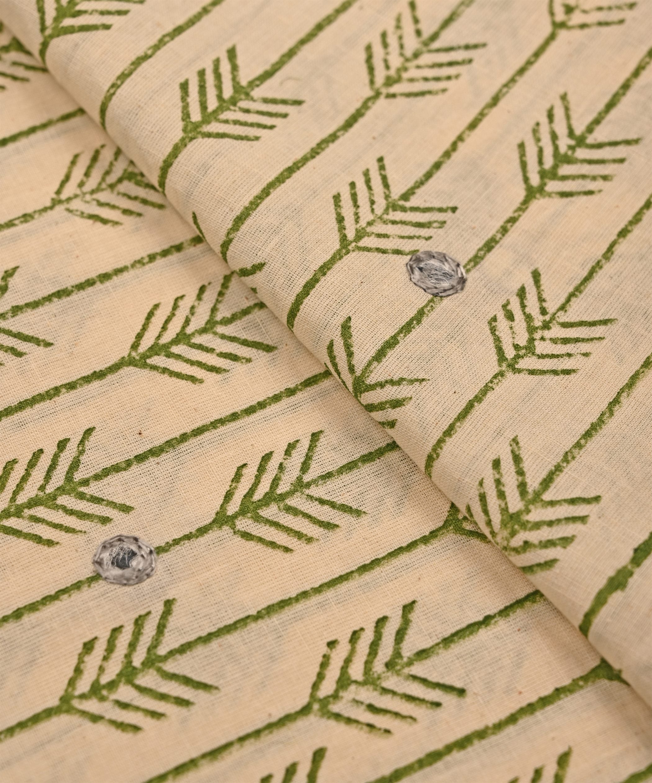 Green batik Handblock printed Mal Cotton fabric