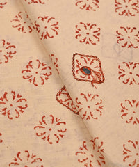 Maroon batik Handblock printed Mal Cotton fabric with mirror work