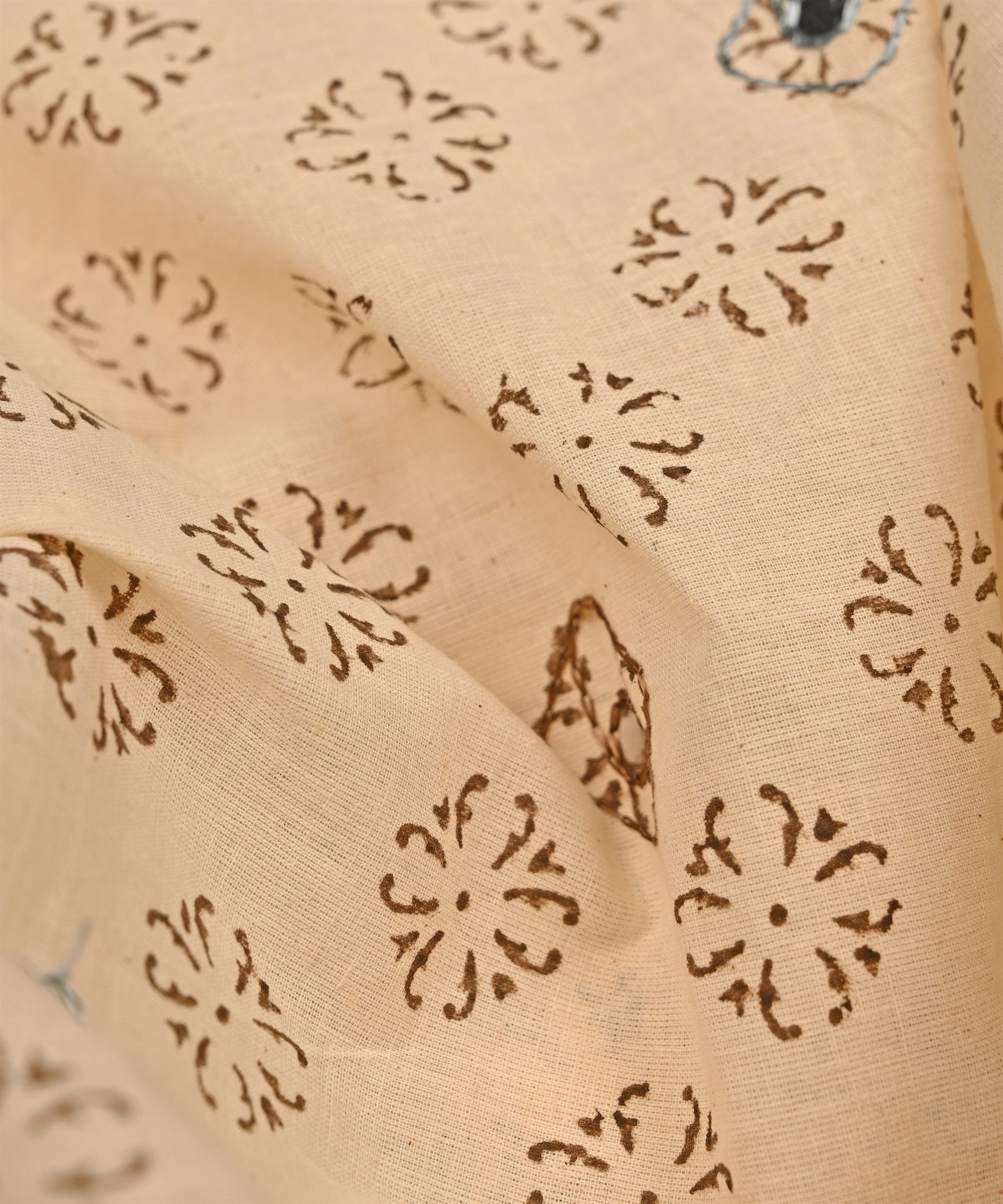 Olive green batik Handblock printed Mal Cotton fabric with mirror work
