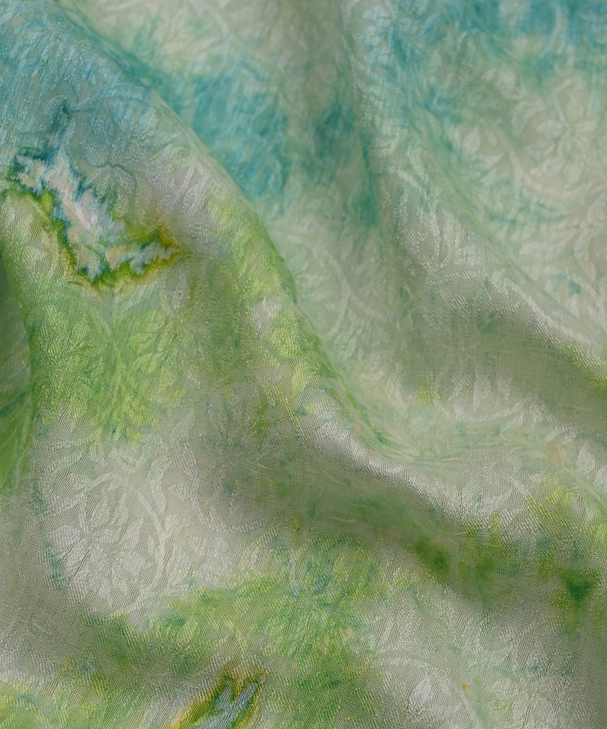 Green Textured silk Fabric with Spray Print