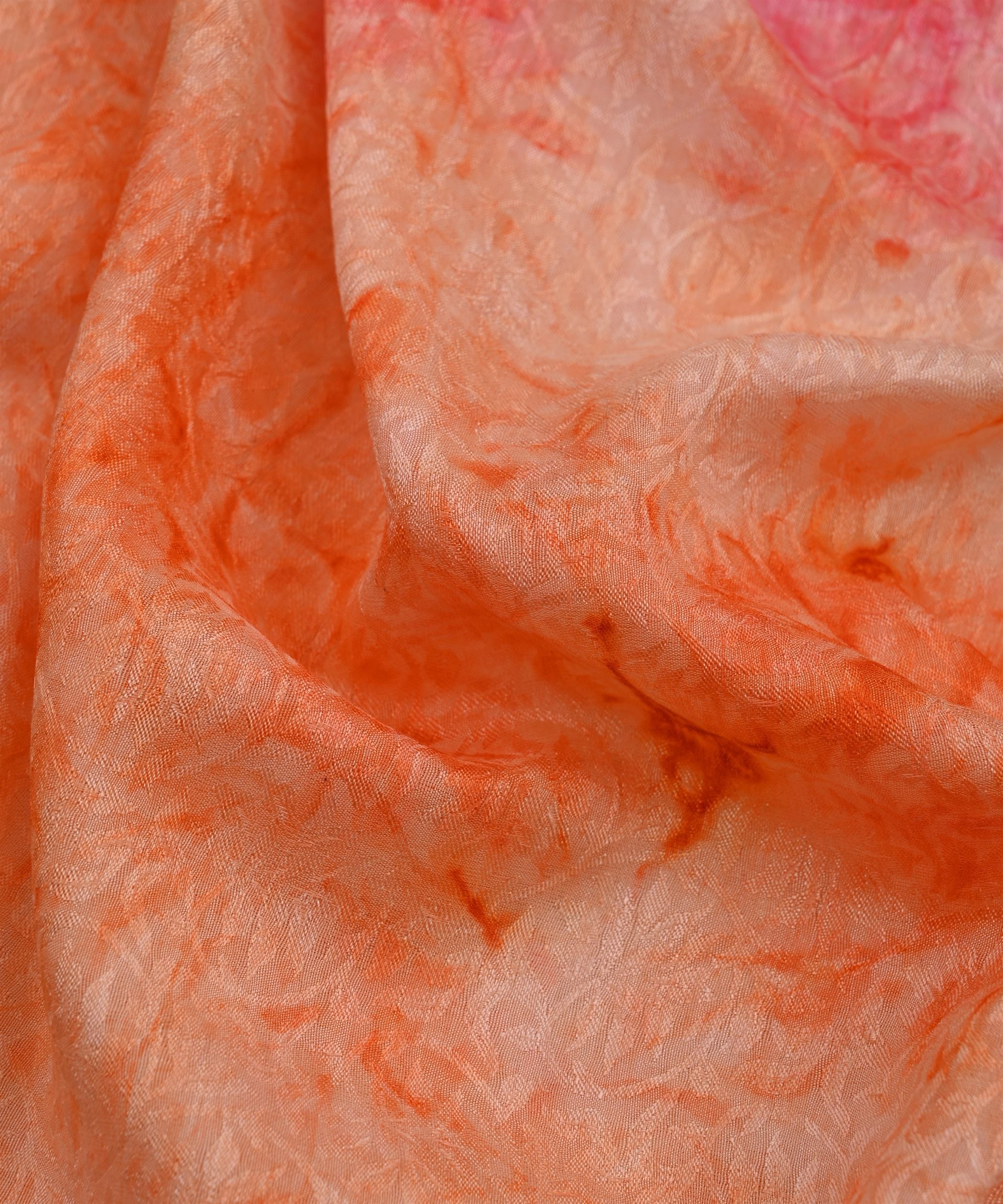 Orange Textured silk Fabric with Spray Print