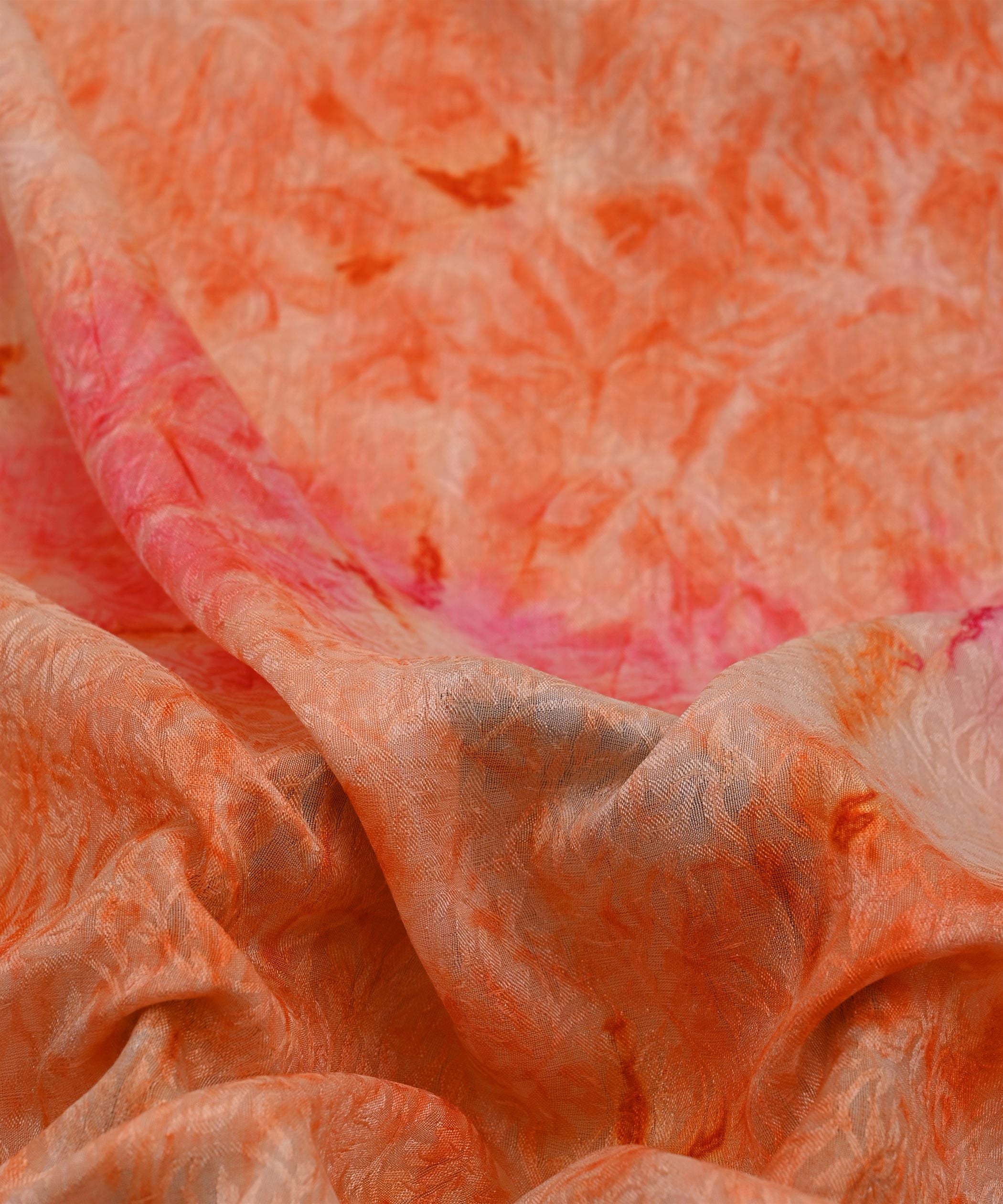 Orange Textured silk Fabric with Spray Print