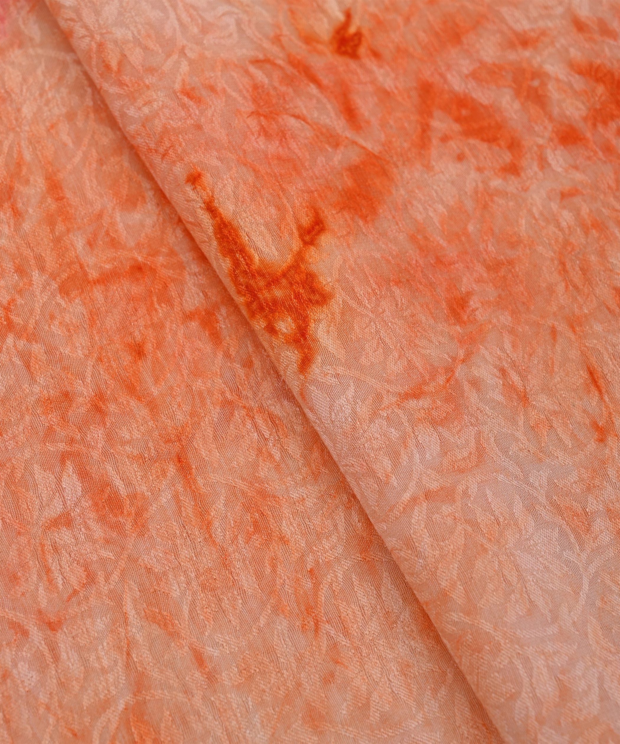 Orange Textured silk Fabric with Spray Print