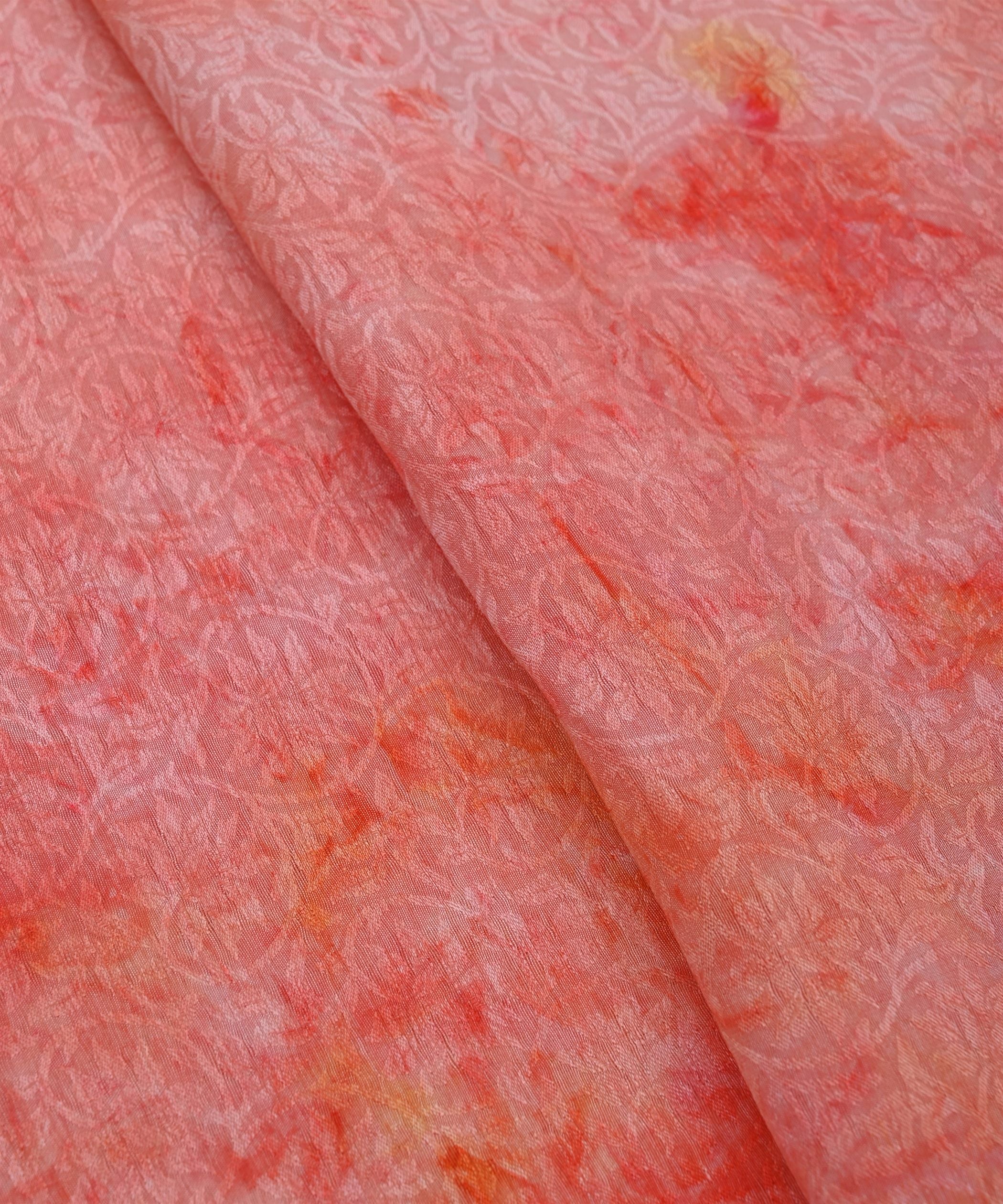 Red Textured silk Fabric with Spray Print