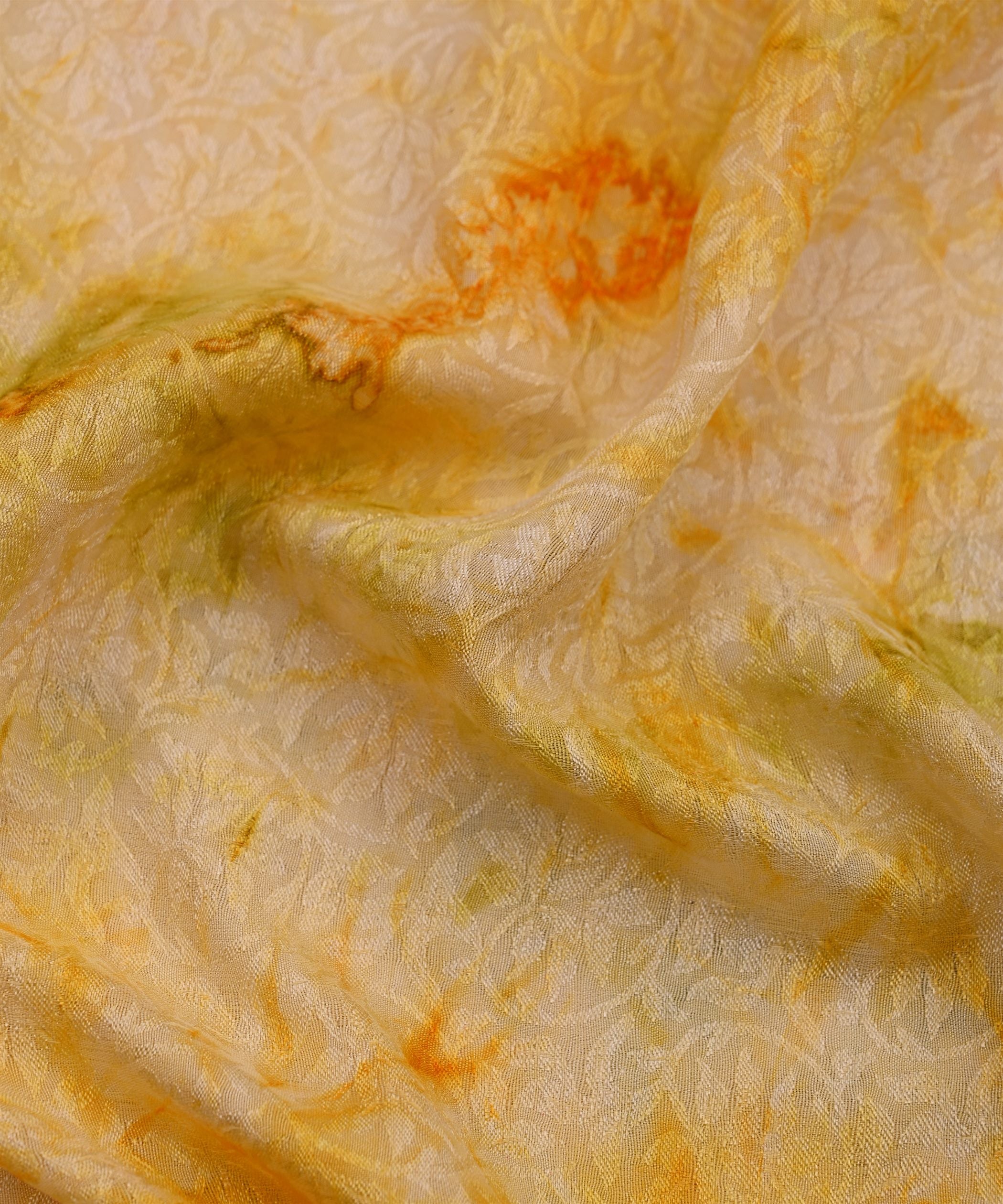 Yellow Textured silk Fabric with Spray Print