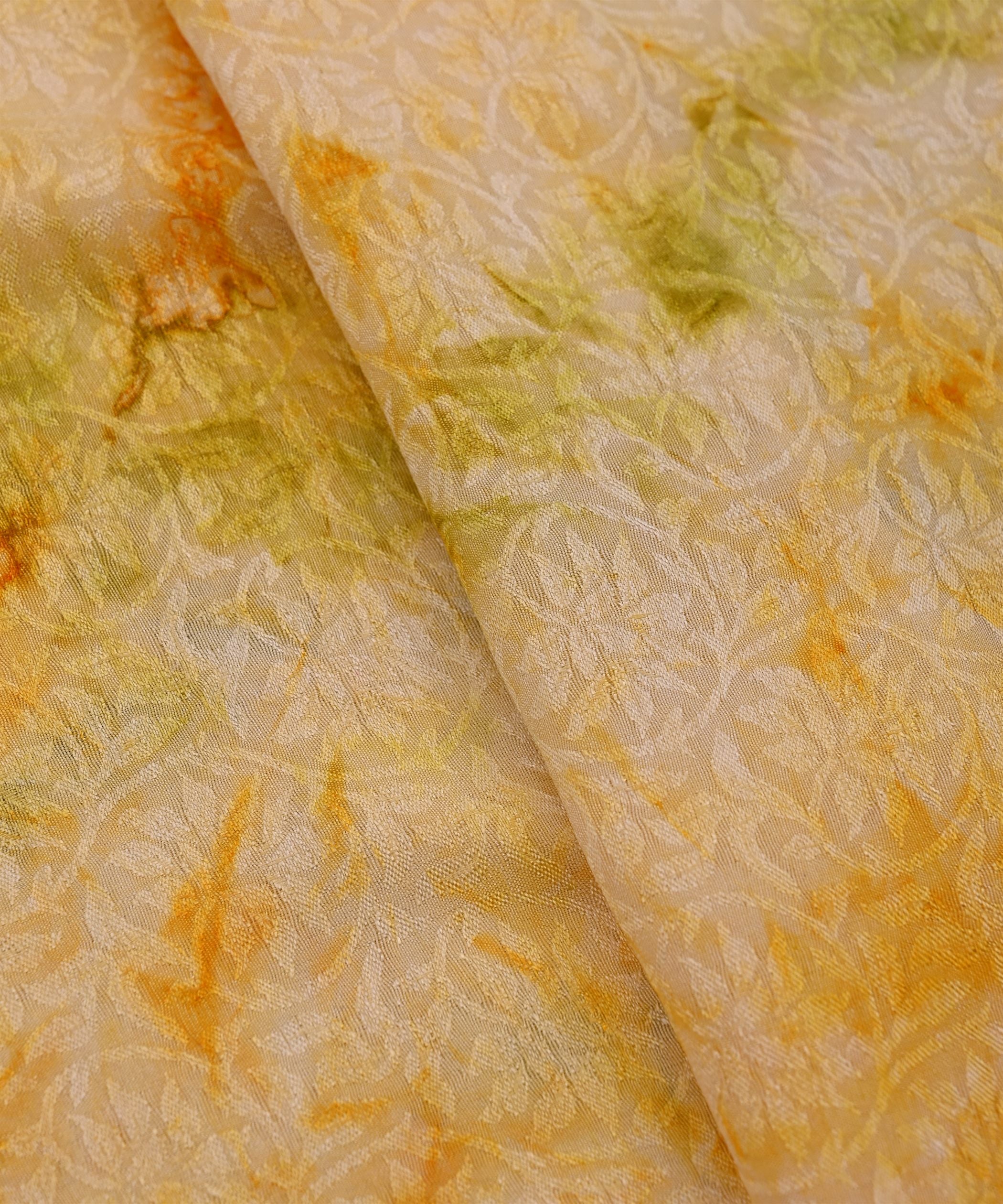 Yellow Textured silk Fabric with Spray Print