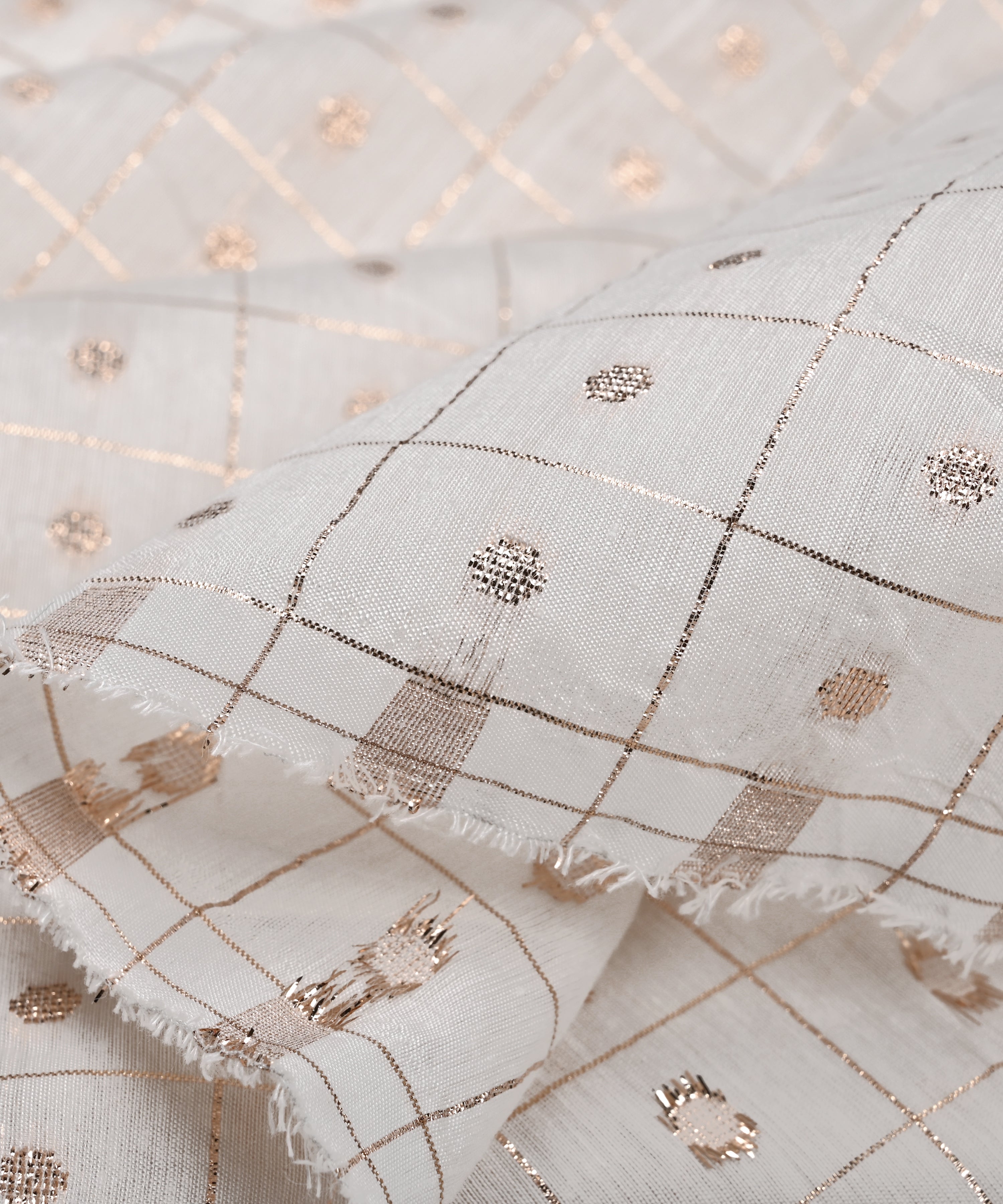 Chanderi Cotton Dyeable Fabric with Jari Checks