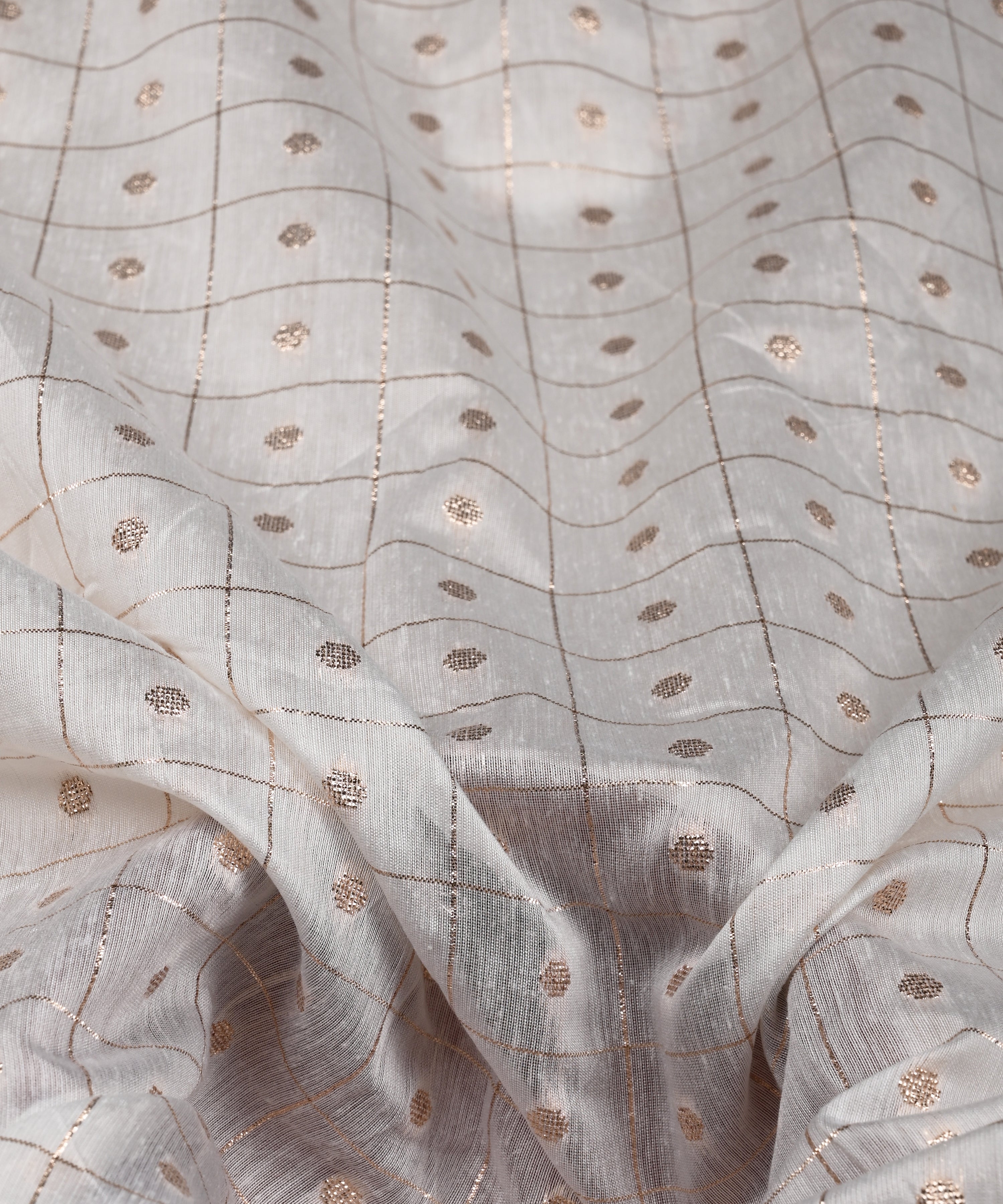 Chanderi Cotton Dyeable Fabric with Jari Checks