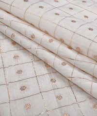 Chanderi Cotton Dyeable Fabric with Jari Checks