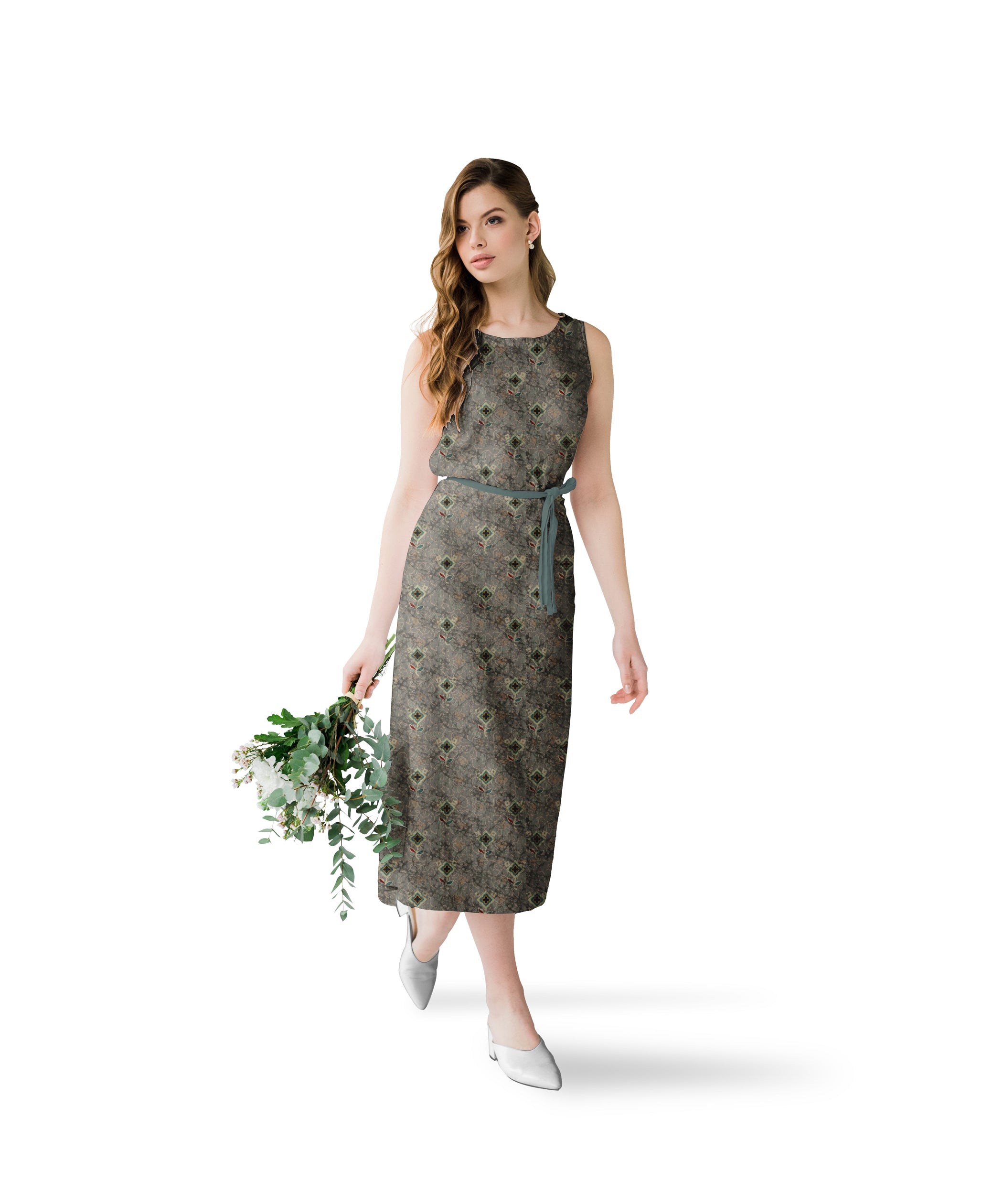 Sage Green-Geometric Ajrakh Flower Print