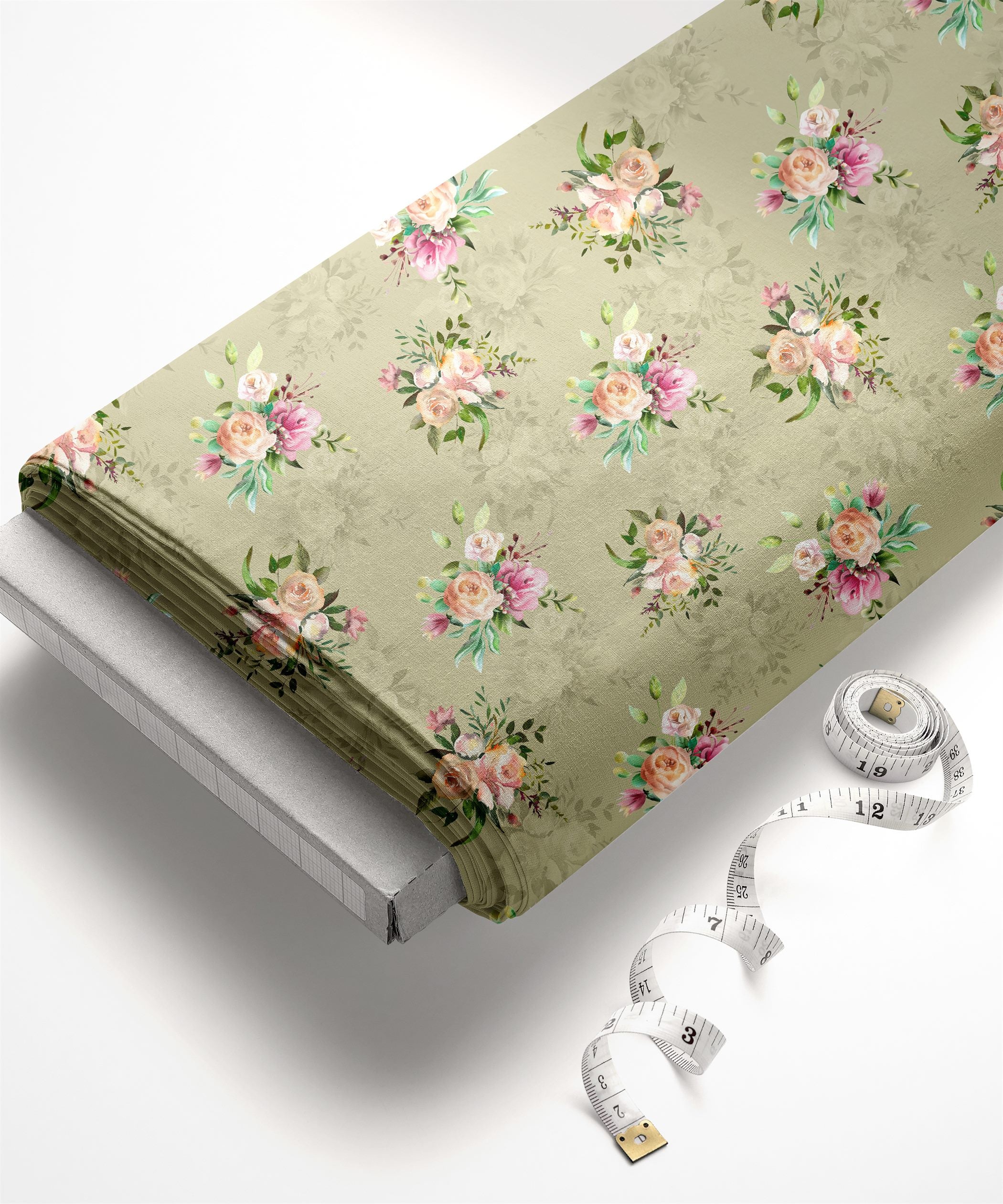 Sage Green-Rose Bunch Print