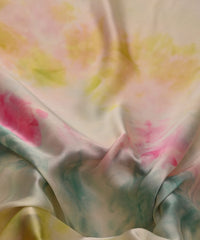 Baby Pink Satin Fabric with Colored Tie And Dye