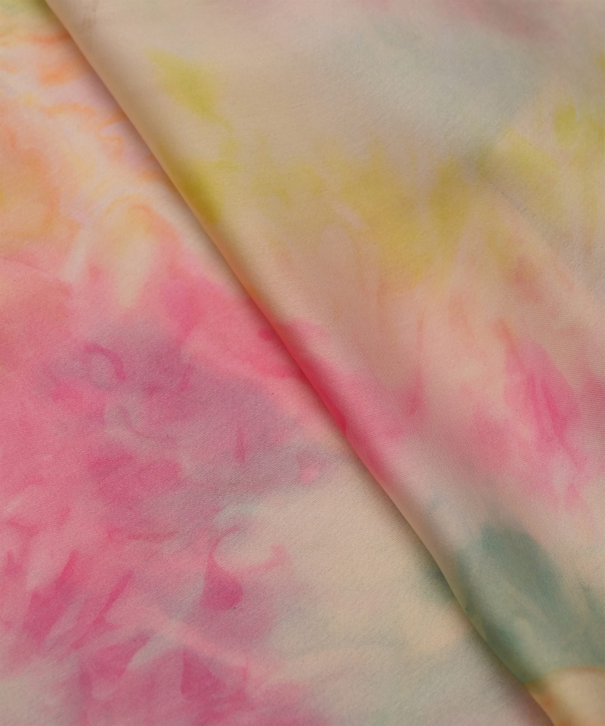 Baby Pink Satin Fabric with Colored Tie And Dye