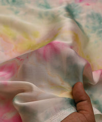 Baby Pink Satin Fabric with Colored Tie And Dye