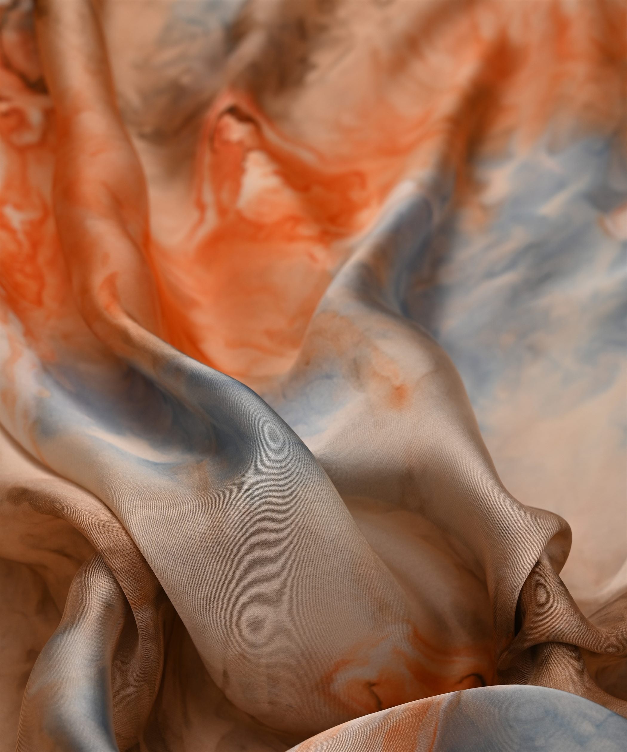 Light Coral Satin Fabric with Colored Tie And Dye