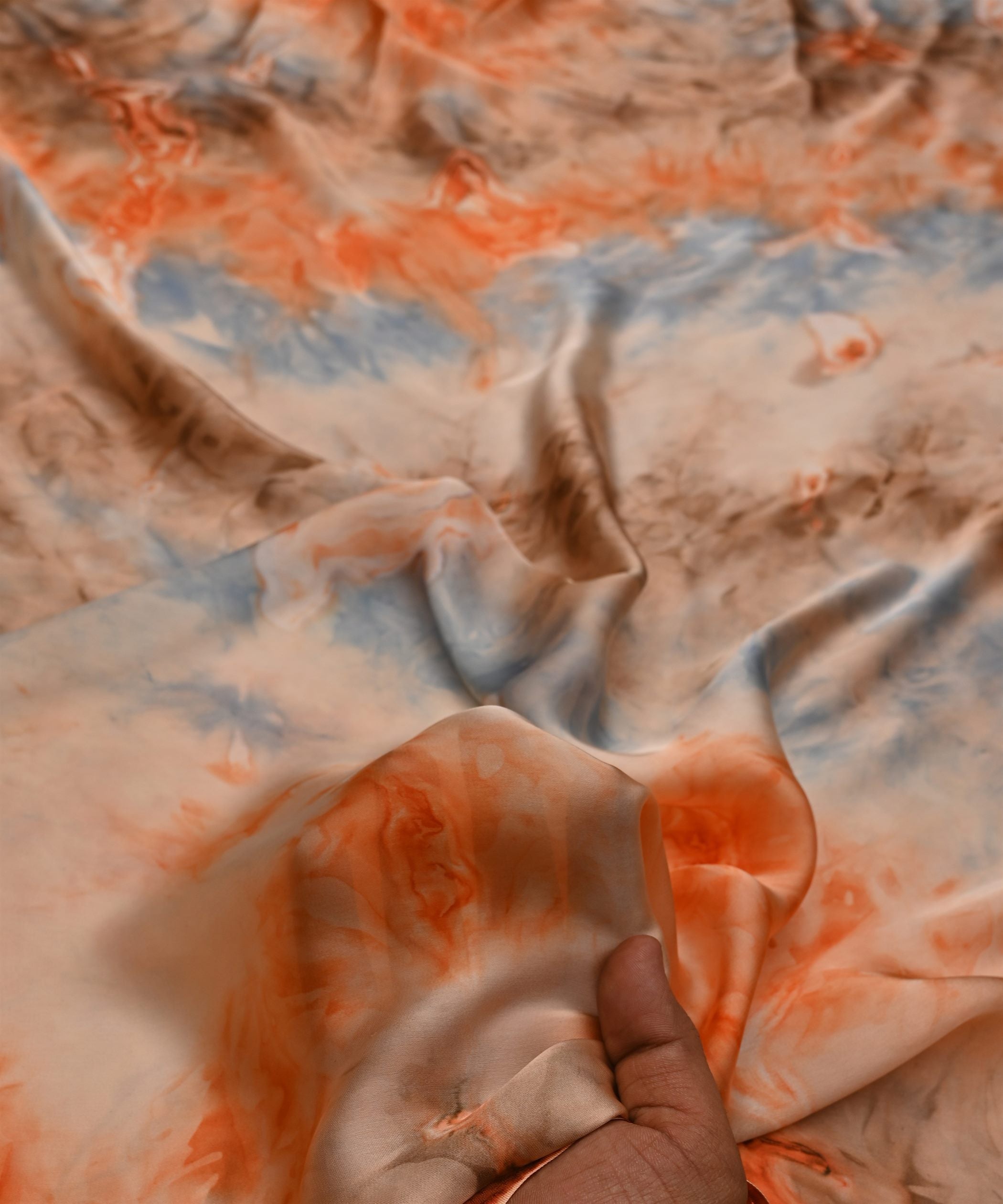 Light Coral Satin Fabric with Colored Tie And Dye