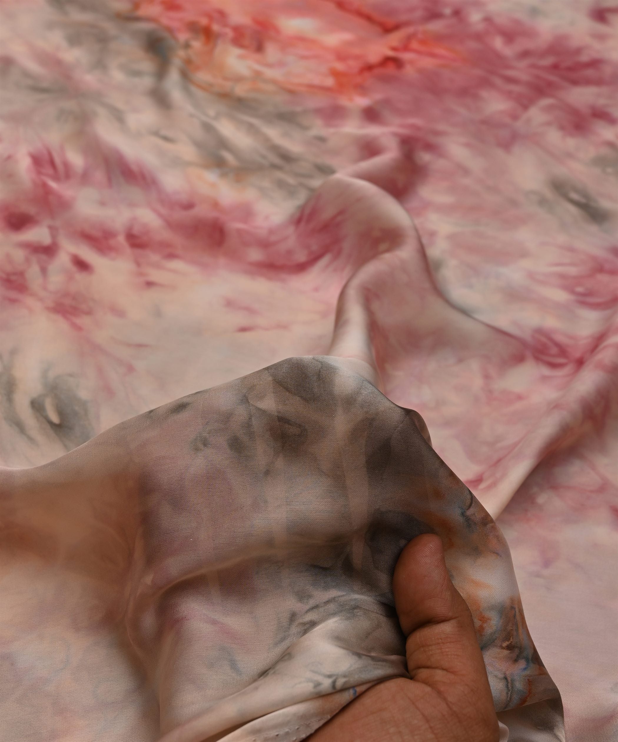Light Maroon Satin Fabric with Colored Tie And Dye