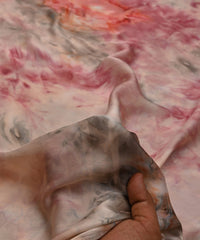 Light Maroon Satin Fabric with Colored Tie And Dye