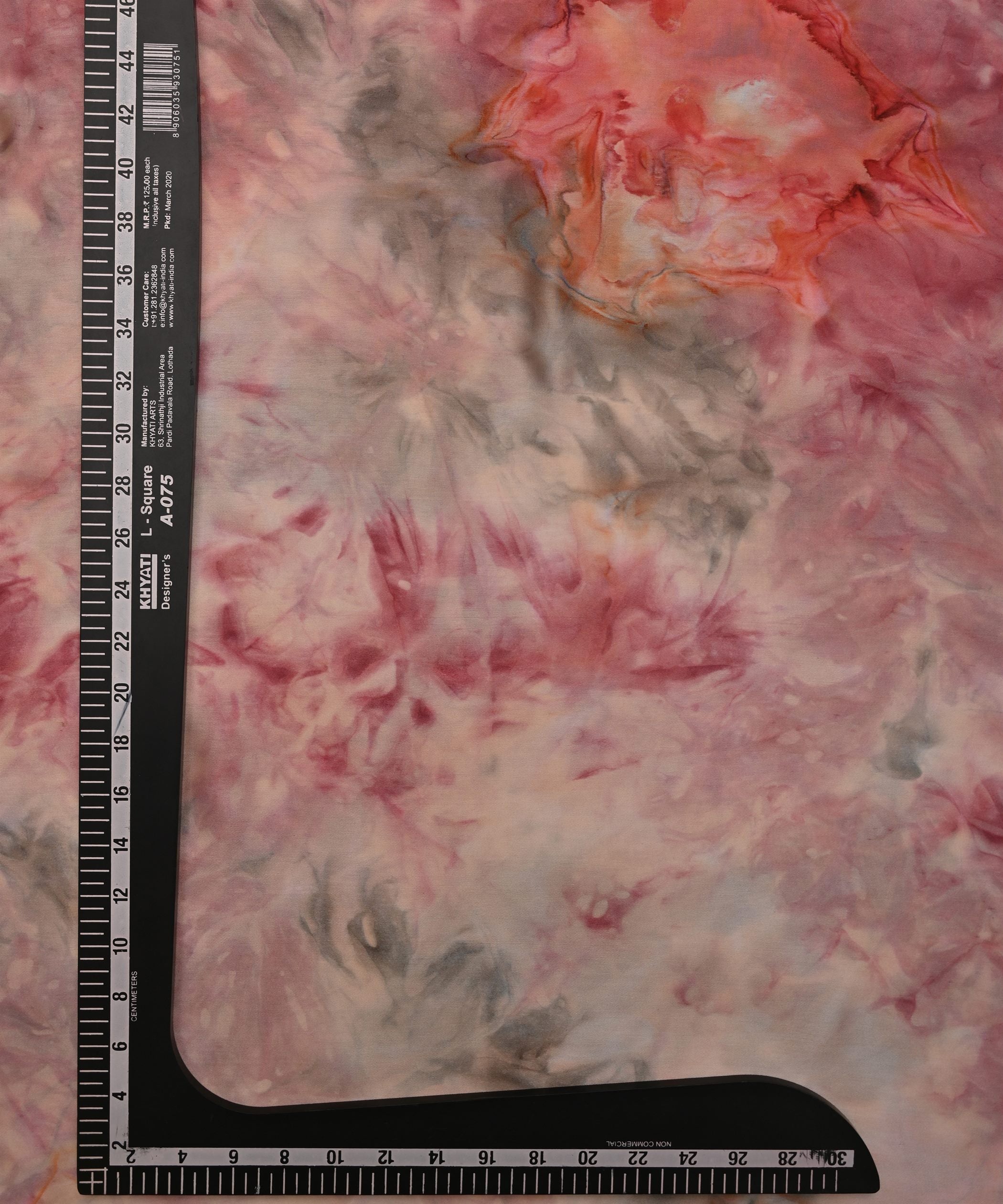 Light Maroon Satin Fabric with Colored Tie And Dye