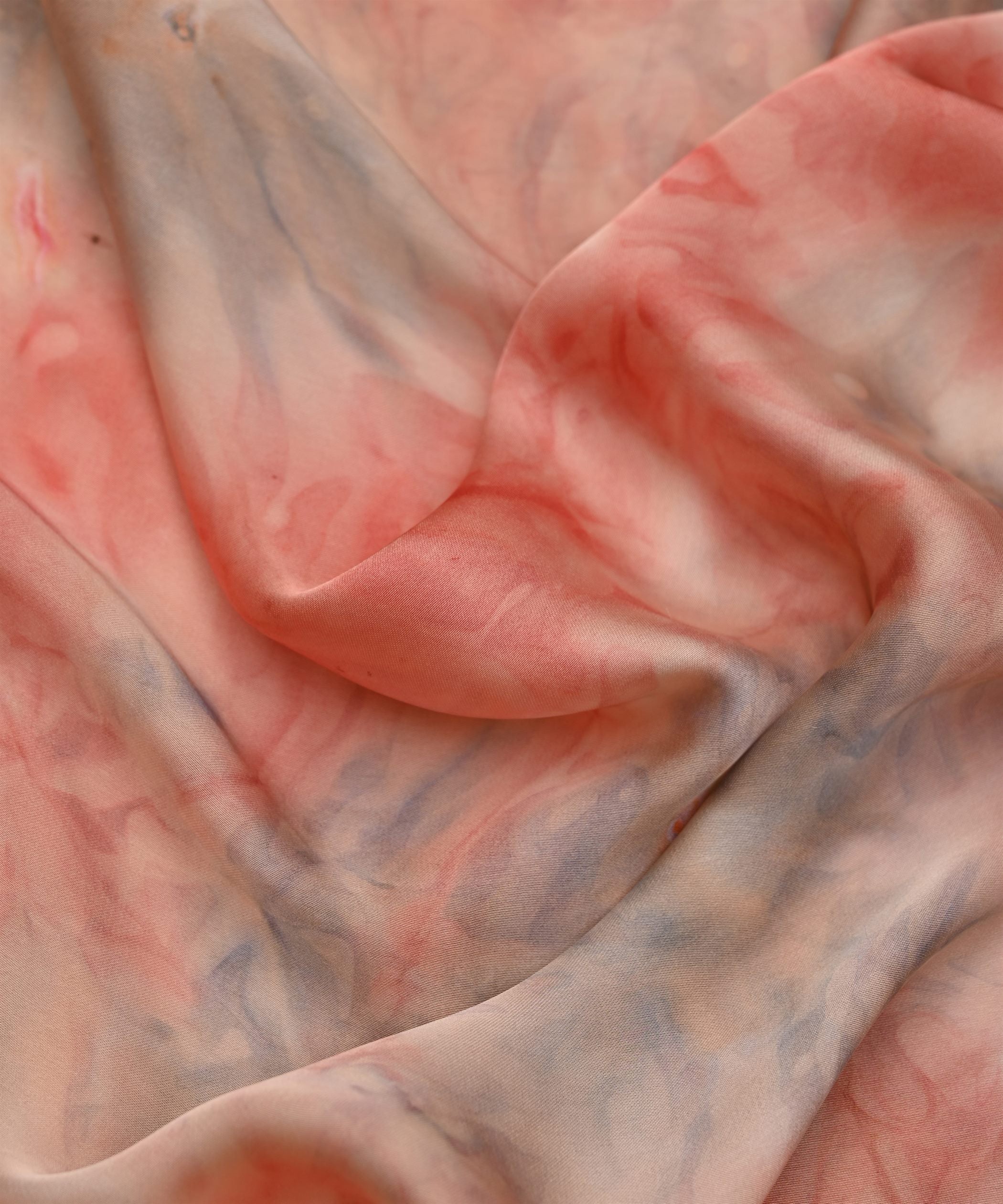 Light Red Satin Fabric with Colored Tie And Dye
