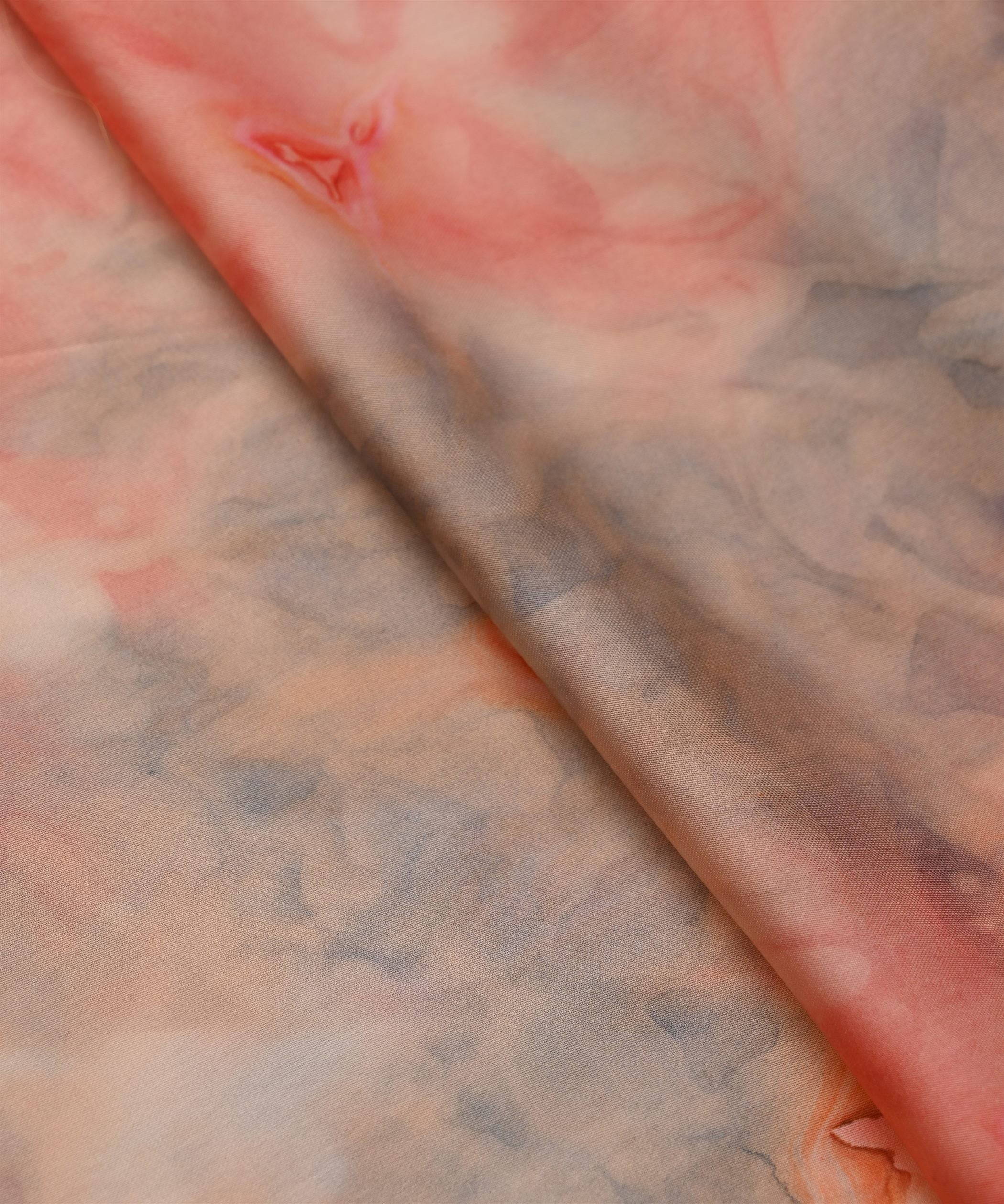 Light Red Satin Fabric with Colored Tie And Dye