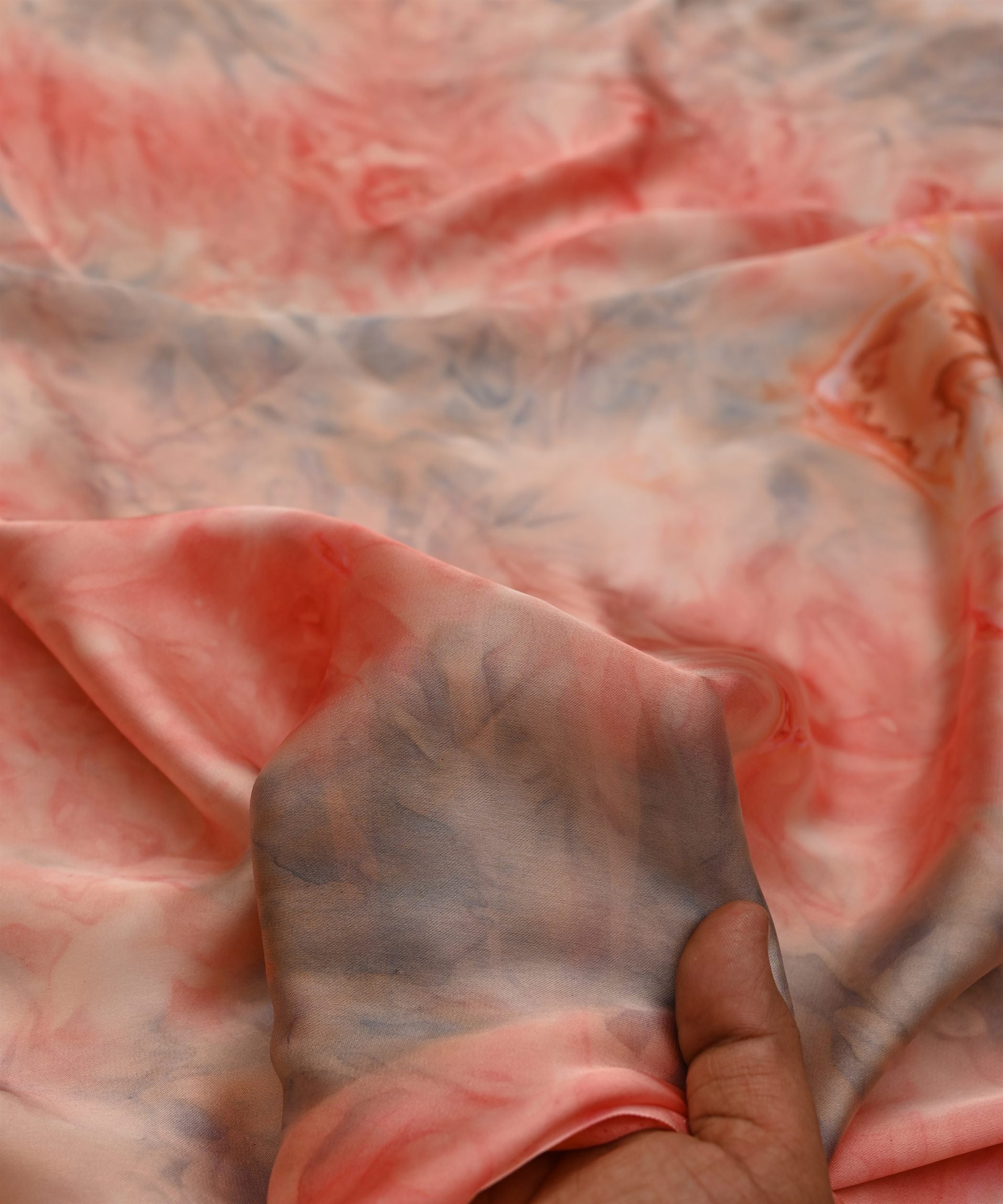 Light Red Satin Fabric with Colored Tie And Dye