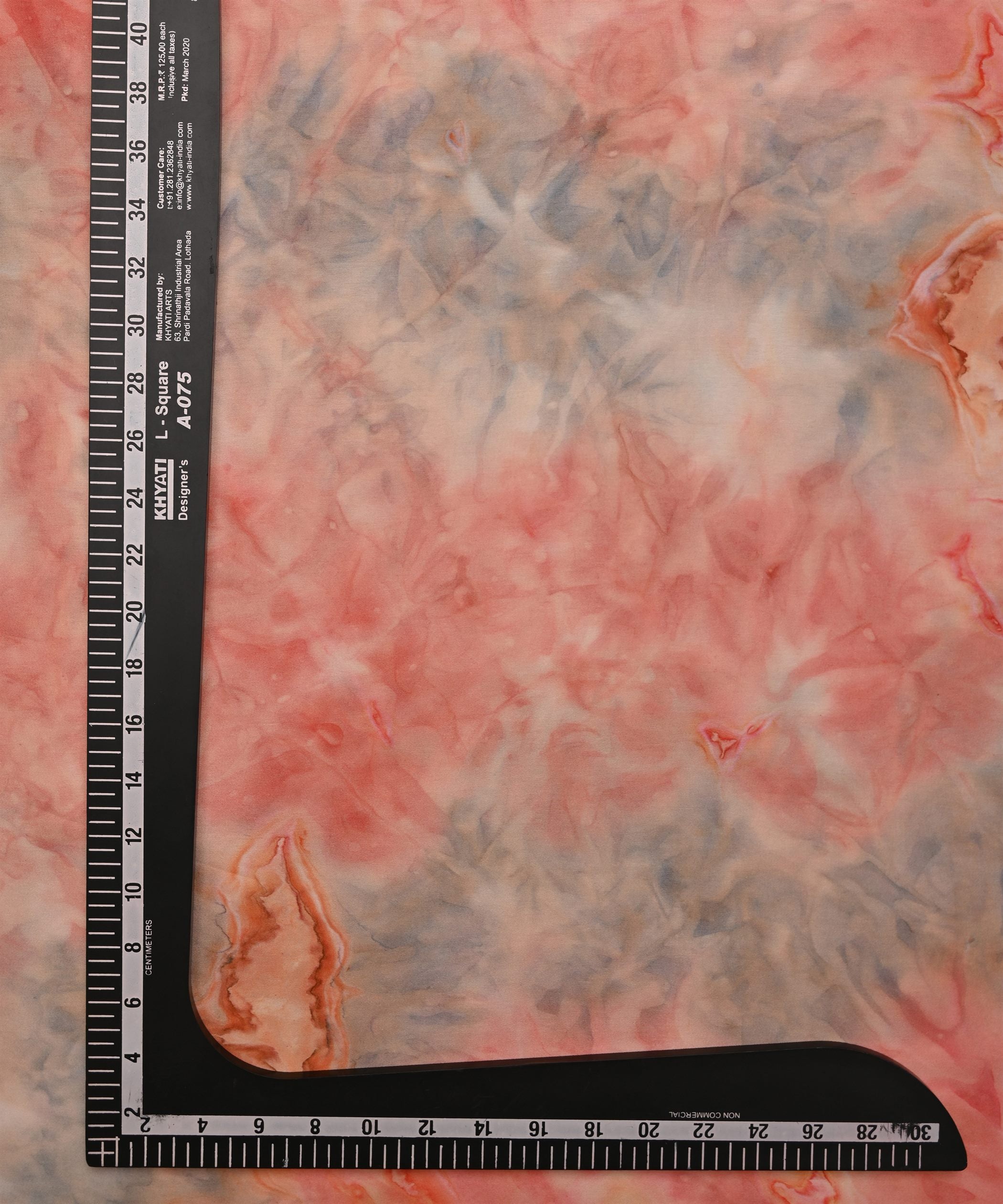 Light Red Satin Fabric with Colored Tie And Dye