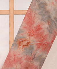 Light Red Satin Fabric with Colored Tie And Dye